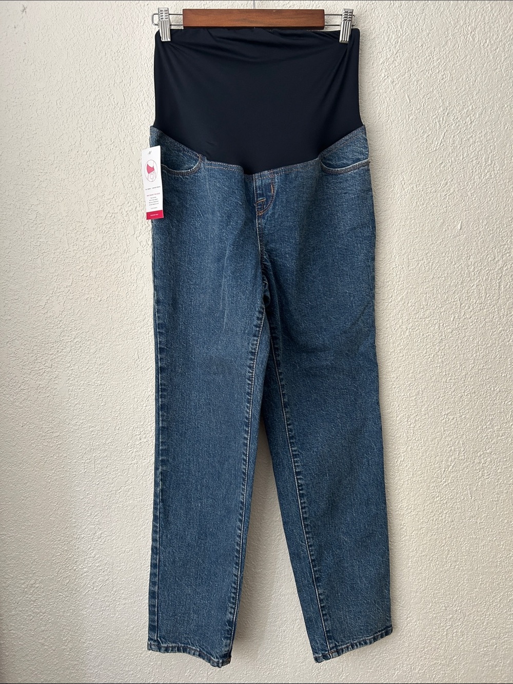 Isabel 90s Straight Size 6 Maternity Blue Denim Jeans with Navy Belly Panel